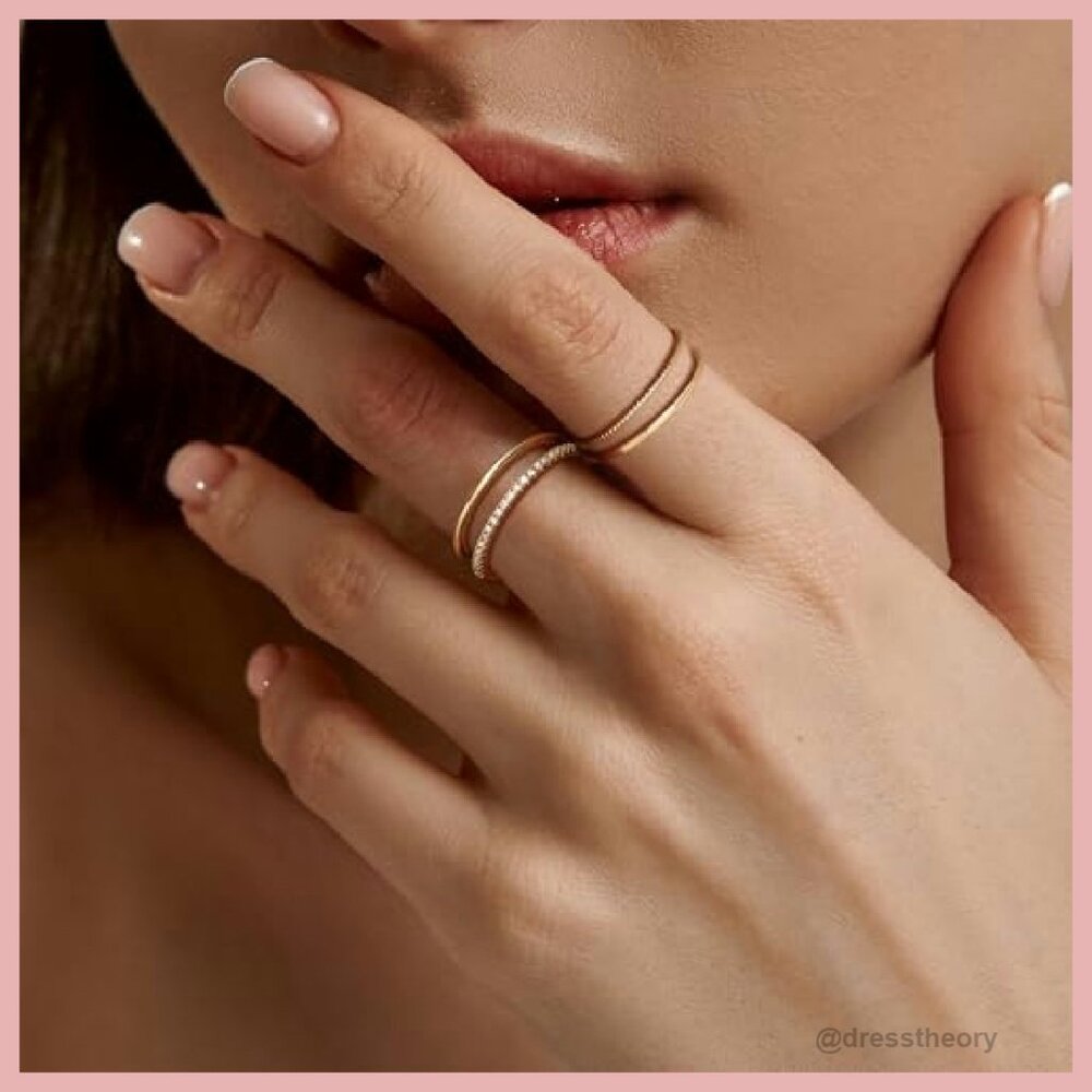 14k Gold Plated Thin Stackable Rings Set Size 5-1… - image 4